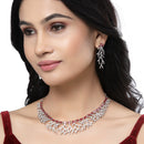 Rhodium-Plated Red American Diamond Studded Eccentric Design Necklace & Earrings Jewellery Set