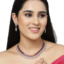 Rhodium-Plated Red American Diamonds Studded Wacky Necklace & Earrings Jewellery Set