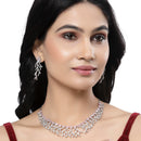 Rhodium-Plated Pink American Diamond Studded Eccentric Design Necklace & Earrings Jewellery Set