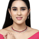 Rhodium-Plated Red American Diamonds Studded Contemporary Necklace & Earrings Jewellery Set