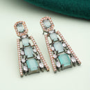 Rose Gold-Plated Gunmetal Toned Sea Green American Diamond studded Contemporary Drop Earrings