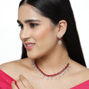 Rhodium-Plated Red American Diamonds Studded Contemporary Necklace & Earrings Jewellery Set