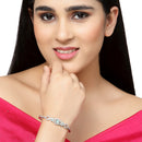 Rhodium-Plated Silver Toned Square Shaped Sea Green American Diamond Studded Bracelet