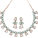 Rose Gold-Plated Gunmetal Toned Sea Green American Diamonds Studded Cordate Necklace & Earrings