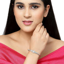 Rhodium-Plated Silver Toned Square Shaped Sea Green American Diamond Studded Bracelet