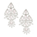 Rhodium-Plated Pink & White American Diamond studded Triangular Shaped Drop Earrings