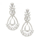Rhodium-Plated White American Diamond studded Teardrop & Leaf Shaped Drop Earrings