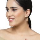 Rhodium-Plated Orange & White American Diamond studded Teardrop Shaped Drop Earrings