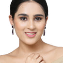 Rhodium-Plated Purple & White American Diamond studded Teardrop Shaped Drop Earrings