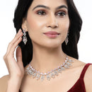 Rhodium-Plated Pink American Diamond Studded Tempted Necklace & Earrings Jewellery Set