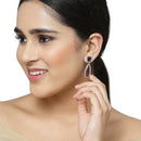 Rhodium-Plated Purple & White American Diamond studded Teardrop Shaped Drop Earrings