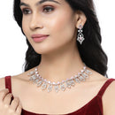 Rhodium-Plated Pink American Diamond Studded Tempted Necklace & Earrings Jewellery Set