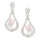 Rhodium-Plated Pink American Diamond studded Handcrafted Quirky Shaped Drop Earrings