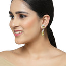 Rhodium-Plated Yellow & White American Diamond studded Teardrop Shaped Drop Earrings