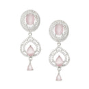 Rhodium-Plated Pink American Diamond studded Handcrafted Oval & Teardrop Shaped Drop Earrings