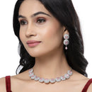 Rhodium-Plated Pink Cubic Zirconia Studded Necklace with Earrings Jewellery Set
