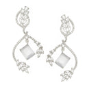 Rhodium-Plated Grey American Diamond studded Square & Leaf Shaped Drop Earrings