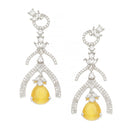 Rhodium-Plated Yellow American Diamond studded Teardrop & Quirky Shaped Drop Earrings
