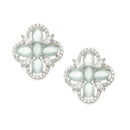 Rhodium-Plated Sea Green American Diamond studded Floral Shaped Stud Earrings