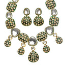 Gold-Plated Kundan Studded Green Enamelled Necklace With Earrings Jewellery Set