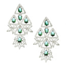 Rhodium-Plated Green & White American Diamond studded Triangular Shaped Drop Earrings