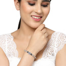 Rhodium-Plated Silver Toned Square Shaped Royal Blue American Diamond Studded Bracelet