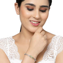 Rhodium Plated Silver Toned Square Light Green American Diamond Studded Bracelet