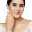 Rhodium Plated Silver Toned Square Light Green American Diamond Studded Bracelet