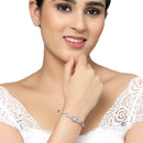 Rhodium-Plated Silver Toned Square Shaped Pink American Diamond Studded Bracelet