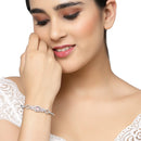 Rhodium-Plated Silver Toned Square Shaped Pink American Diamond Studded Bracelet