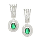 Rhodium-Plated Green American Diamond studded Handcrafted Oval Shaped Drop Earrings