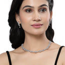 Rhodium-Plated White American Diamonds Studded Cubical Necklace & Earrings Jewellery Set