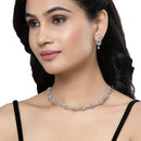Rhodium-Plated White American Diamonds Studded Cubical Necklace & Earrings Jewellery Set