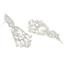 Rhodium Plated Oval White AD Stone Contemporary Long Drop Earrings