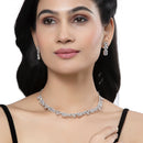 Rhodium-Plated White American Diamonds Studded Boxy Necklace & Earrings Jewellery Set