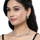Rhodium-Plated White American Diamonds Studded Boxy Necklace & Earrings Jewellery Set