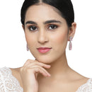 Rhodium-Plated Pink & White American Diamond studded Teardrop Shaped Drop Earrings