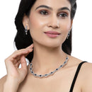 Rhodium-Plated Navy Blue American Diamonds Studded Cubical Necklace & Earrings Jewellery Set