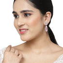Rhodium-Plated Pink & White American Diamond studded Teardrop Shaped Drop Earrings