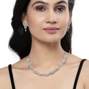 Rhodium-Plated Sea Green American Diamonds Studded Cubical Necklace & Earrings Jewellery Set