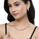 Rhodium-Plated Sea Green American Diamonds Studded Cubical Necklace & Earrings Jewellery Set