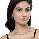 Rhodium-Plated Sea Green American Diamonds Studded Boxy Necklace & Earrings Jewellery Set