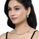 Rhodium-Plated Sea Green American Diamonds Studded Boxy Necklace & Earrings Jewellery Set