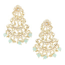Gold-Plated Sea Green Pearls & Kundan studded Crescent Shaped Vilandi Drop Earrings