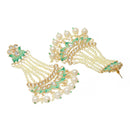 Gold-Plated White Pearls studded & Sea Green Enamelled Floral Shaped Drop Earrings