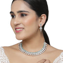 Rhodium-Plated Sea Green American Diamond Studded Triangular Design Necklace & Earrings Jewellery Set