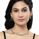 Rhodium-Plated Green American Diamonds Studded Boxy Necklace & Earrings Jewellery Set