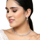 Rhodium-Plated Pink American Diamond Studded Disc-Shaped Necklace & Earrings Jewellery Set