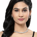 Rhodium-Plated White American Diamonds Studded Quadrate Shaped Necklace & Earrings Jewellery Set