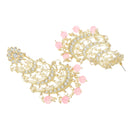 Gold-Plated Pink Pearls & Kundan studded Crescent Shaped Vilandi Drop Earrings